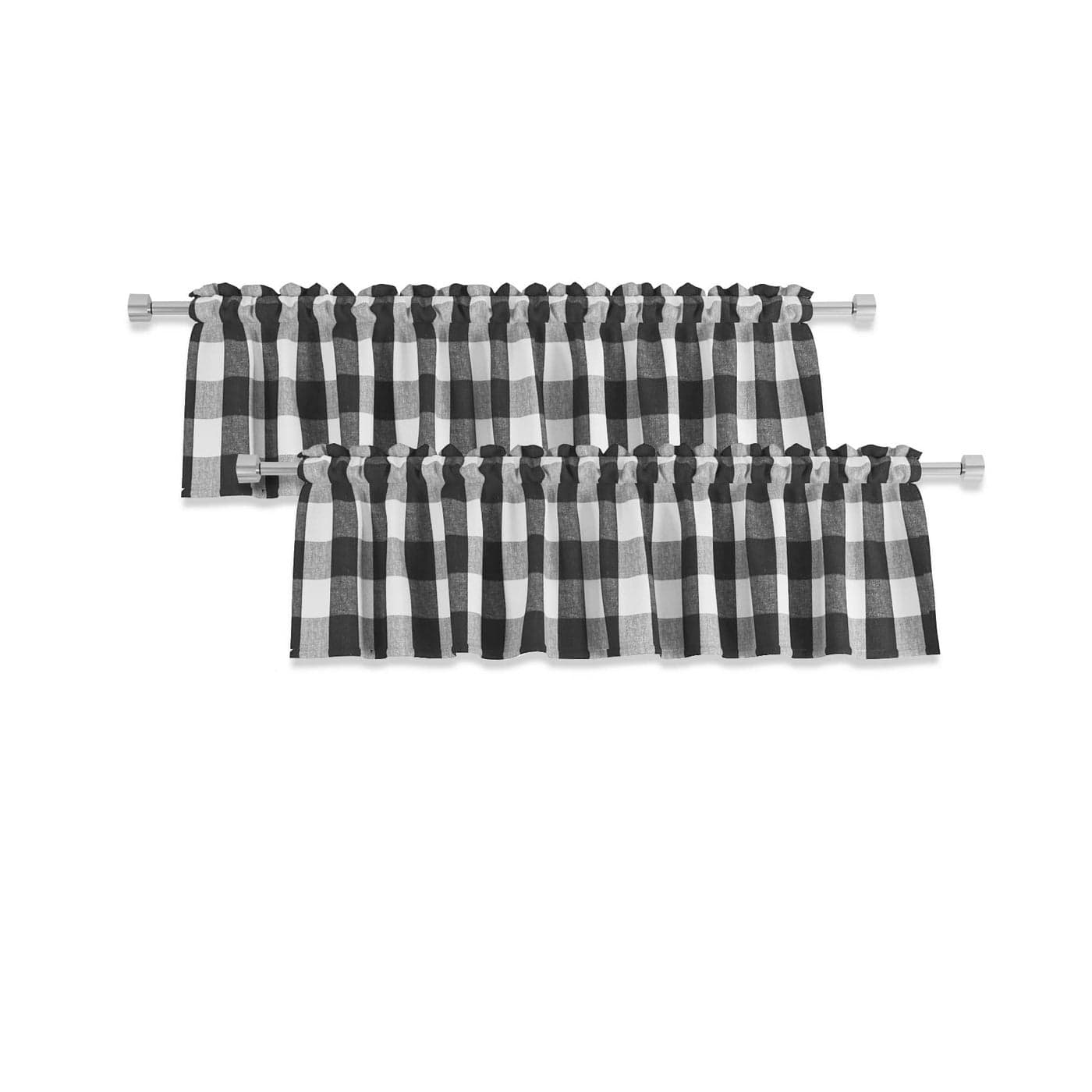 2 Pack Buffalo Check Valances Curtains for Living Room Windows 18 Long Classic Gingham Plaid Bedroom Bathroom Rod Pocket Country Farmhouse Kitchen Window Curtain Valances 54x18 Black White