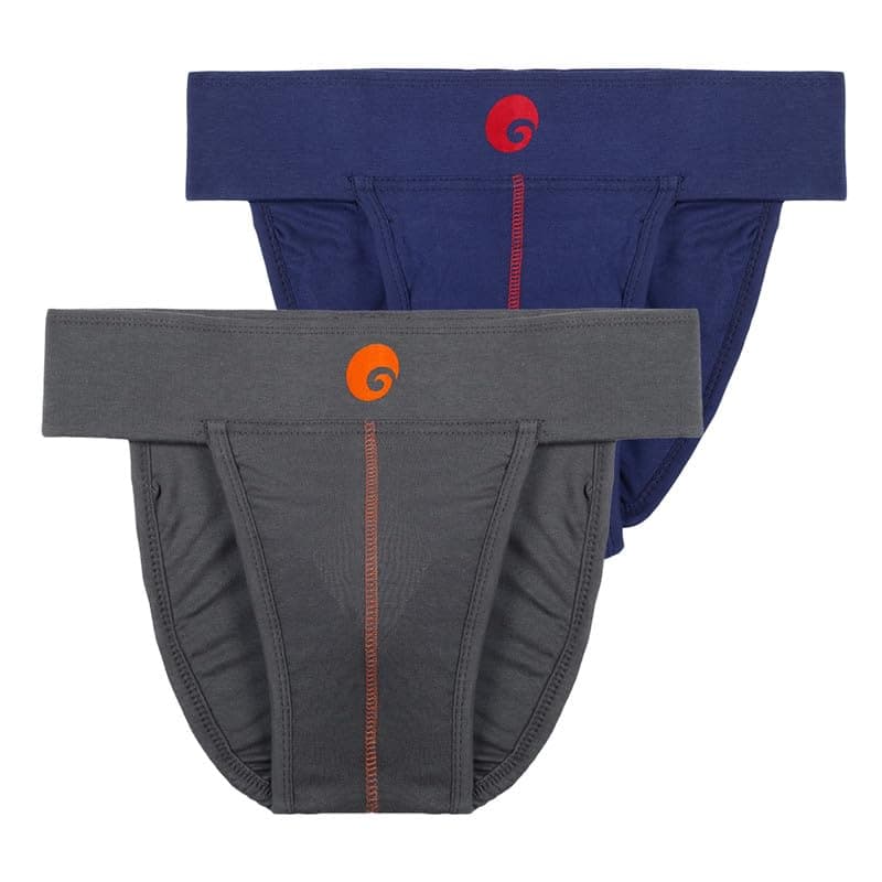 omtex Men's Athletic Neo Cotton Stretchable Supporter Back Covered with Cup Pocket, Ideal for Workout and Sports Quick Dry Moisture Wicking Underwear (Pack of 2), Navy-Grey, 2X-Large