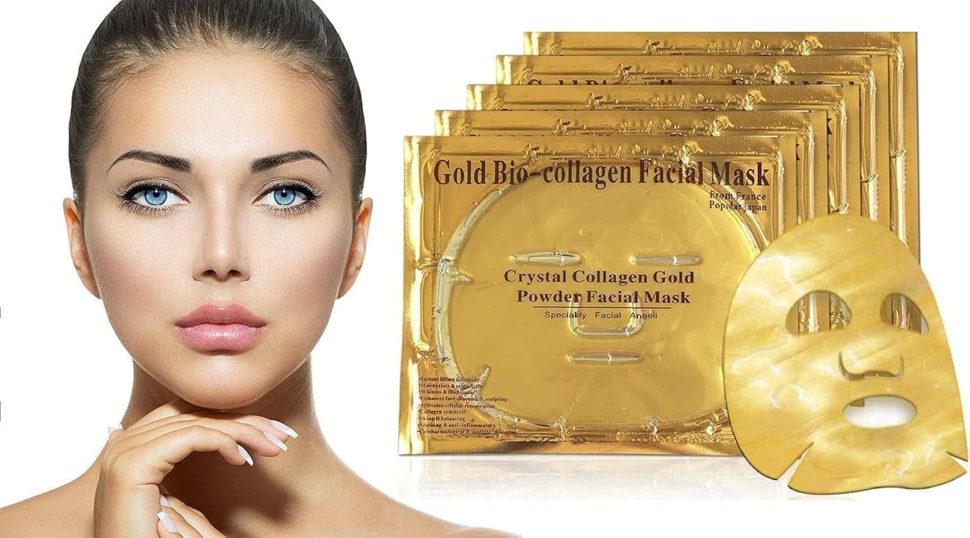 Deoxys 5 Pcs Gold Gel Collagen Facial Masks Gold Face Mask Moisturizing Facial Sheet Patch Deep Tissue Rejuvenation and Hydrates Skin