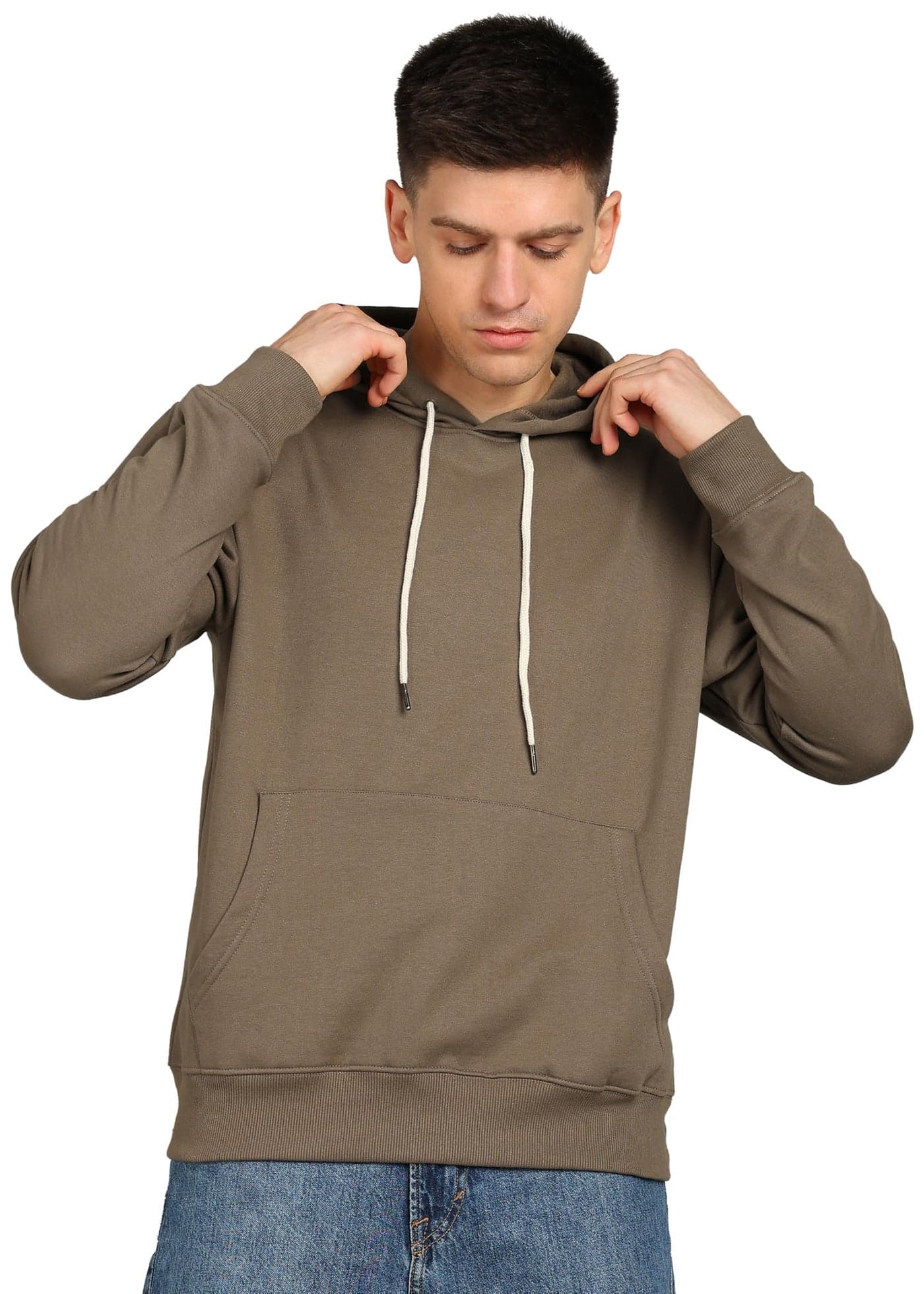 Alan Jones Clothing Men’s Solid Hooded Sweatshirt | Drawstring Hood, Kangaroo Pocket, Ribbed Hem | Regular Fit | Sizes S–5XL | Multiple Colors (Khaki Green_M)