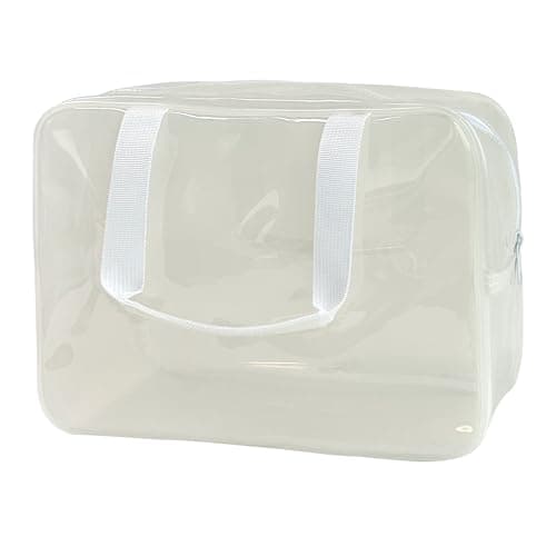 TotePrint PVC Clear Pure Color Transparent Large Zipper Cosmetic Pouch Travel Makeup Cosmetic Bag with Handle for Travel Bathroom Toiletry Organizer (A23014-101-44)