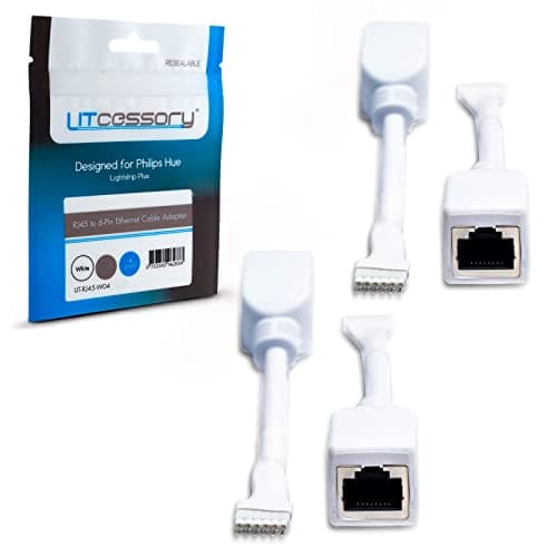 Litcessory RJ45 to 6-Pin Ethernet Cable Adapter for Philips Hue/WiZ Lightstrip (4 Pack - Two Pairs, White - Standard 6-PIN V3 / WiZ Lightstrip)