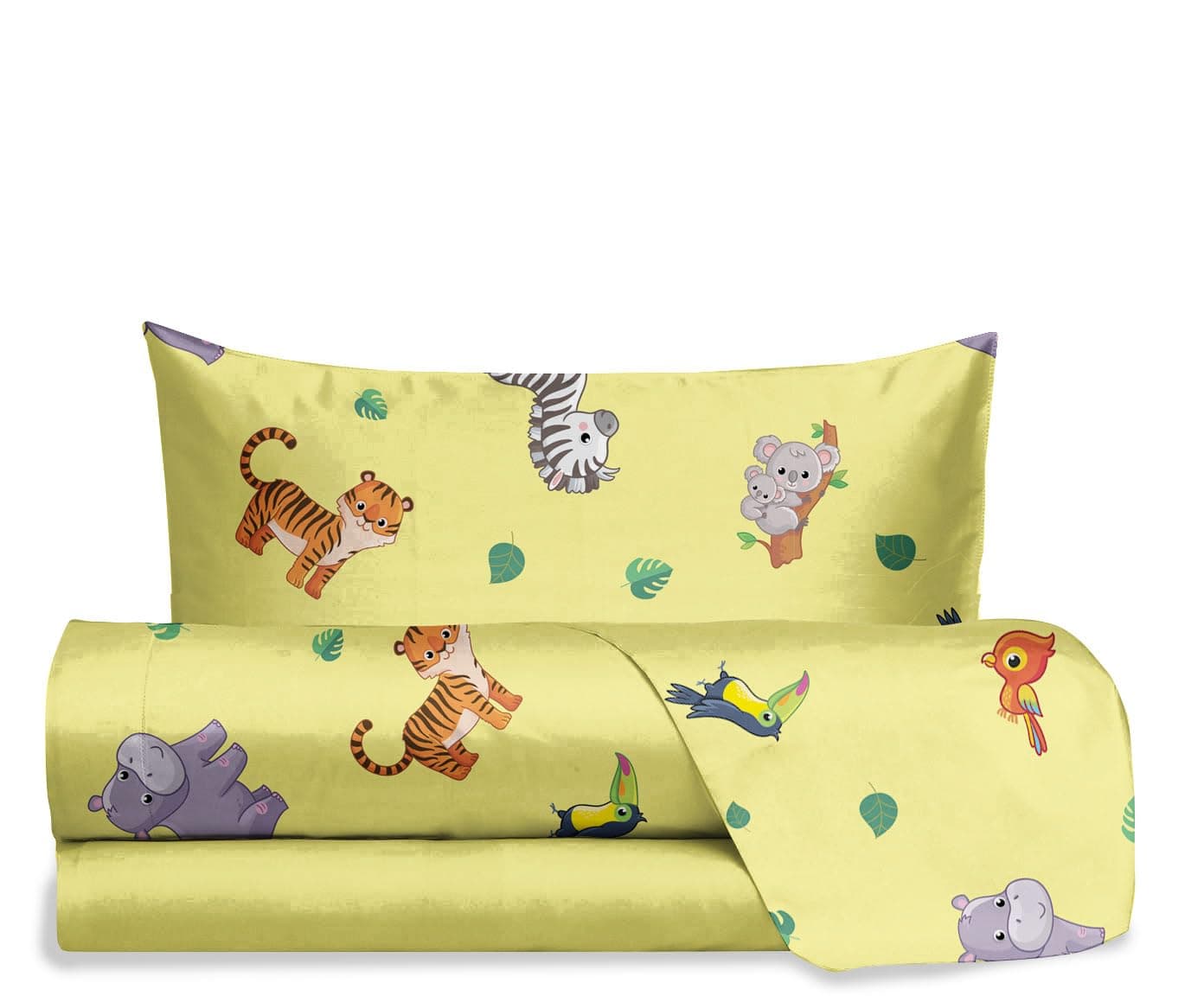 hermet Jolly Jungle Single Bed Sheet Set 100 Cotton Top Sheet Fitted Sheet Pillowcase Bedding Set with Nursery Design