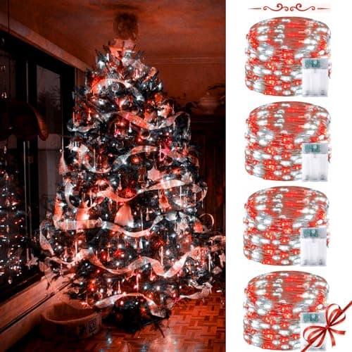 4 Pack 60 LED Fairy Lights Battery Operated with Timer 20FT Waterproof String Lights Indoor Outdoor Cuttable Battery Light for Bedroom Wedding DIY Centerpiece Christmas Decorations Red and White