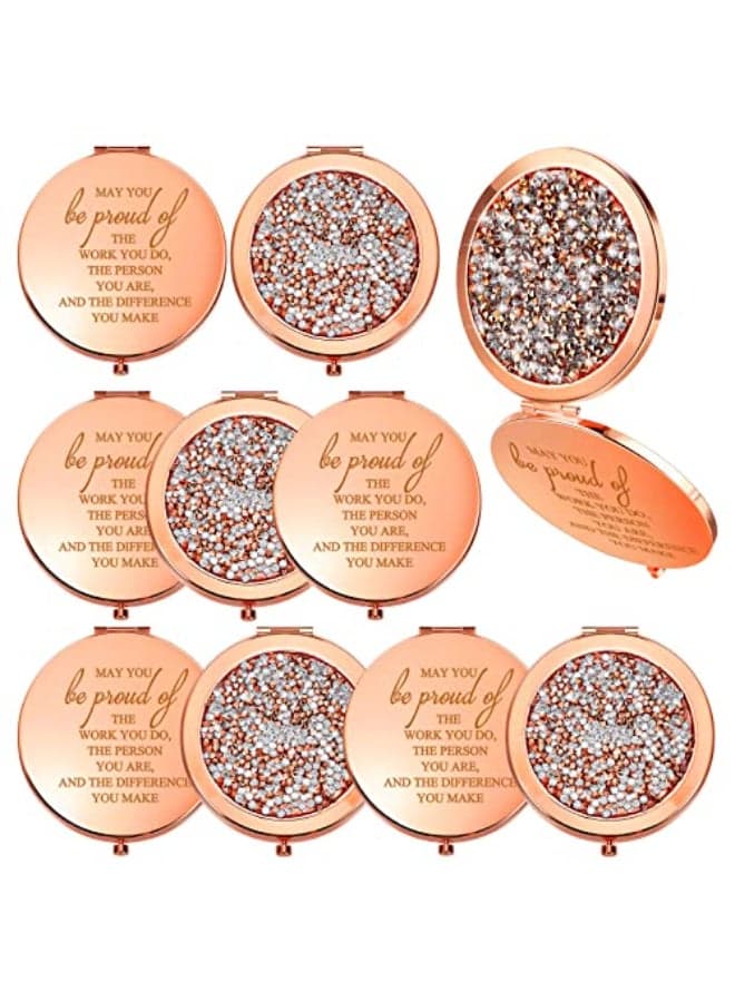 Unittype 10 Pcs Inspirational Compact Mirror for Women Thank You Gifts Bulk Travel Pocket Mirror Employee Appreciation Gift for Women Galentines Valentines Employee Nurses Rose Gold