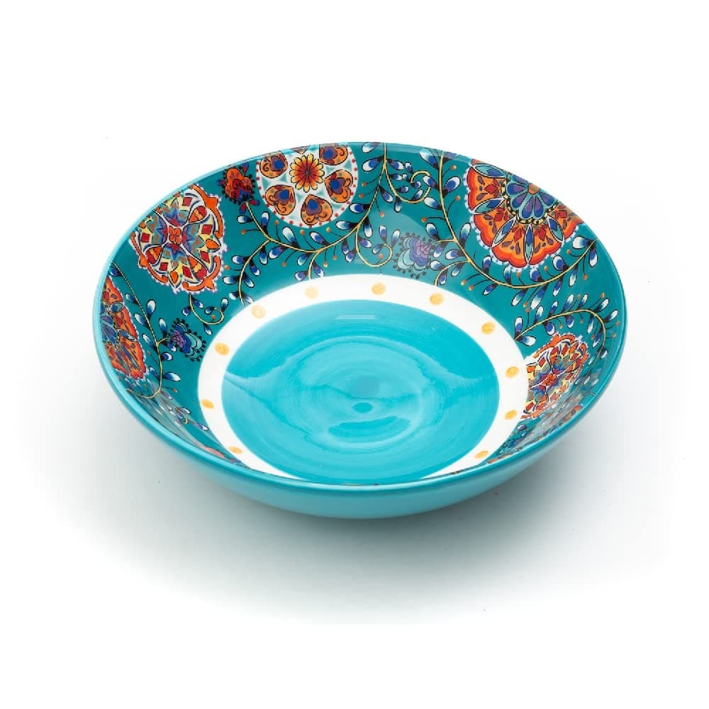 EZ Life Majestic Teal Blue Peacock Series Bowl Pack of 28 Inch Ceramic Bowl 950 ml Ceramic Printed Multipurpose Serving Bowl Home Kitchen Tableware Dining Sets Plate