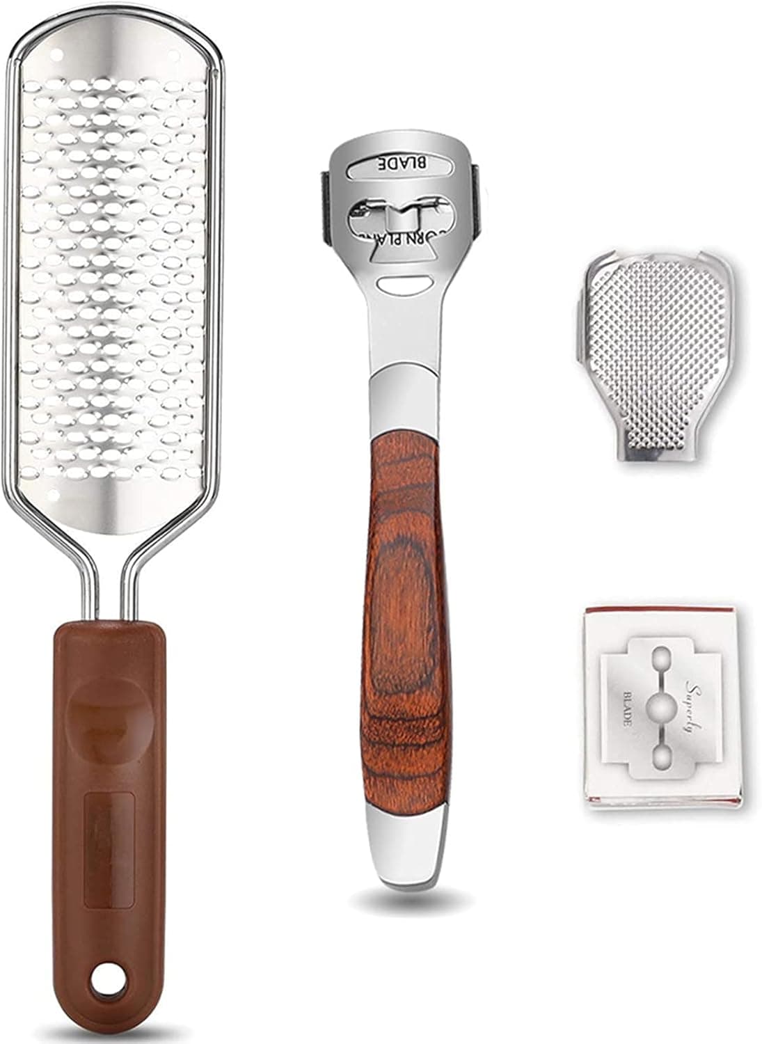 Colossal Foot Rasp Wood Handle Callus Shaver 10 Replacement 1 Foot File Heads Pedicure Foot File Kit Heel Scraper for Feet Foot File Callus Remover