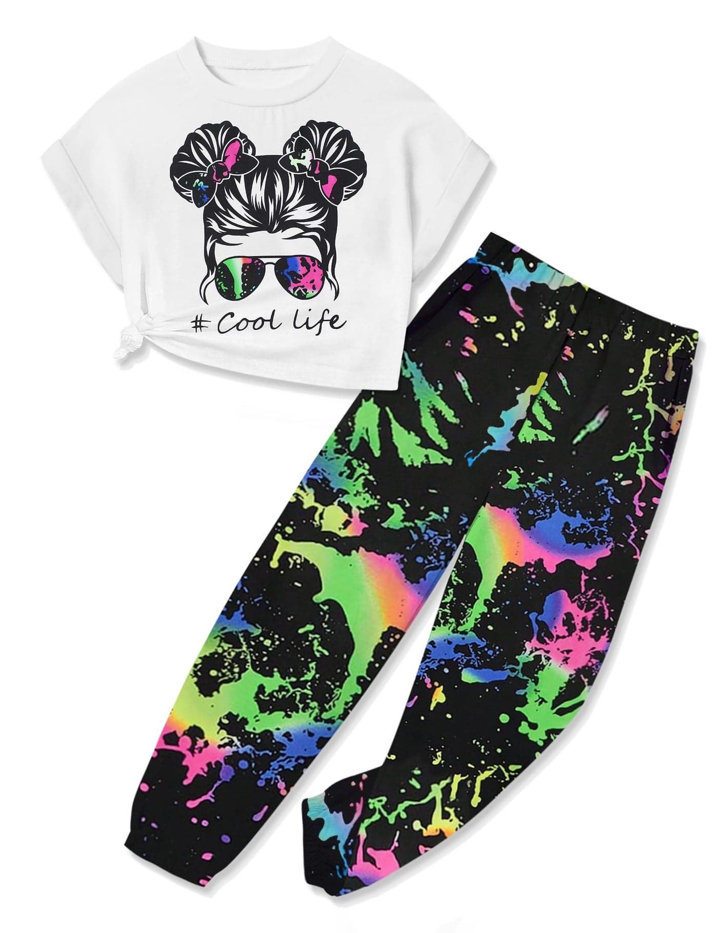CRISONE Teen Girl Clothes Size 1012 Year Old Outfits for Teen Girls Short Sleeve Cool Girl Crop Tops Paint Splatter Pants Trendy Clothes for Teen Girls