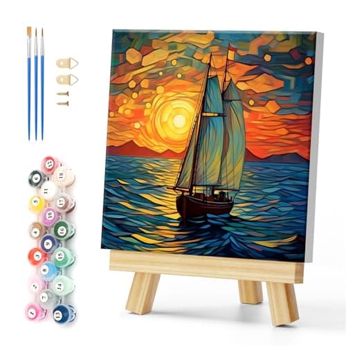 Natuyalo Framed Paint by Numbers for Adults Sailboat DIY Adult Paint by Number Kits Sunset Seascape Acrylic Painting by Numbers for Beginners Art Craft Kits for Adults 12x12 Inch Framed