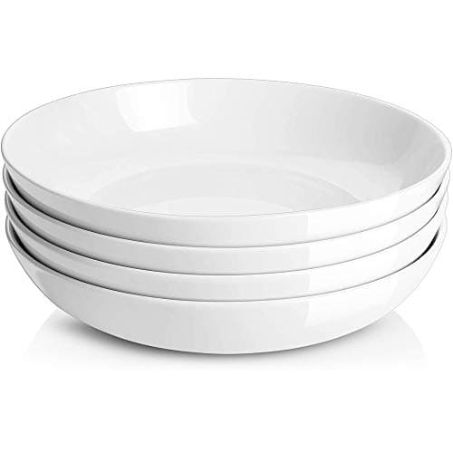 Y YHY 9.75" Large Pasta Bowls, 50 Ounces Big Salad Bowls, Ceramic Serving Bowl Set of 4, Wide and Shallow Bowls Set, Microwave and Dishwasher Safe, White