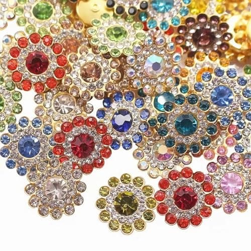 100PCS 14MM Sew on Rhinestones Gems Flower Gold Claw Rhinestones Glass Crystals Jewelry for Crafting Sewing Clothes Dresses Shoes Belt Decoration Accessories Mixed Color
