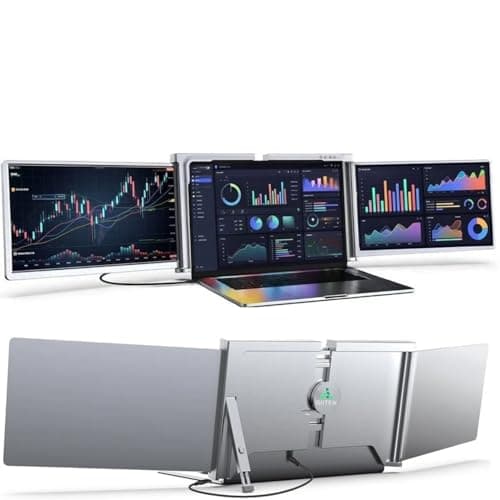 RIITEK 13.3" Portable Tri-Screen Monitor for 13.3"-17.3" Laptop, Fhd 1080P with Kickstand,USB/Type C compaitbility ; Compatible with All Macos, Windows, 1 Year Door Step Warranty