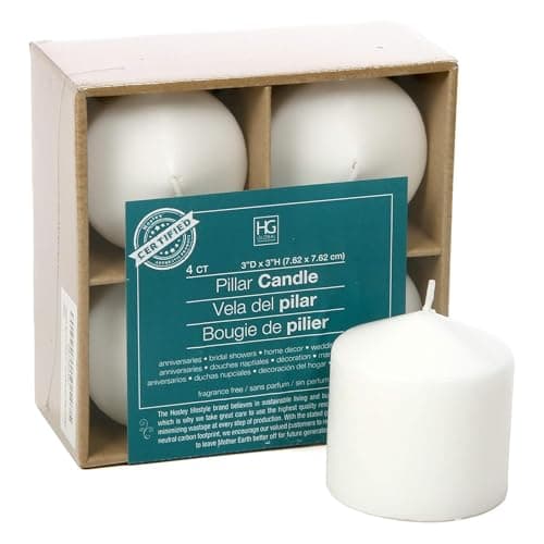 Hosley Set of 4, Hand-Poured White Unscented Candle 3 Inch High, Long Lasting Burning, up to 40 Hours Burn Time, Perfect for Décor, Weddings, Christmas Décor, Dinner Table.