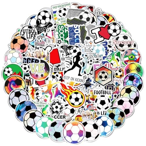 Kiouposy 100 PCS Cute Soccer Stickers Water Bottle Stickers for Kids Teens Waterproof Vinyl Laptop Kids Stickers for Laptop Bumper Skateboard Guitar
