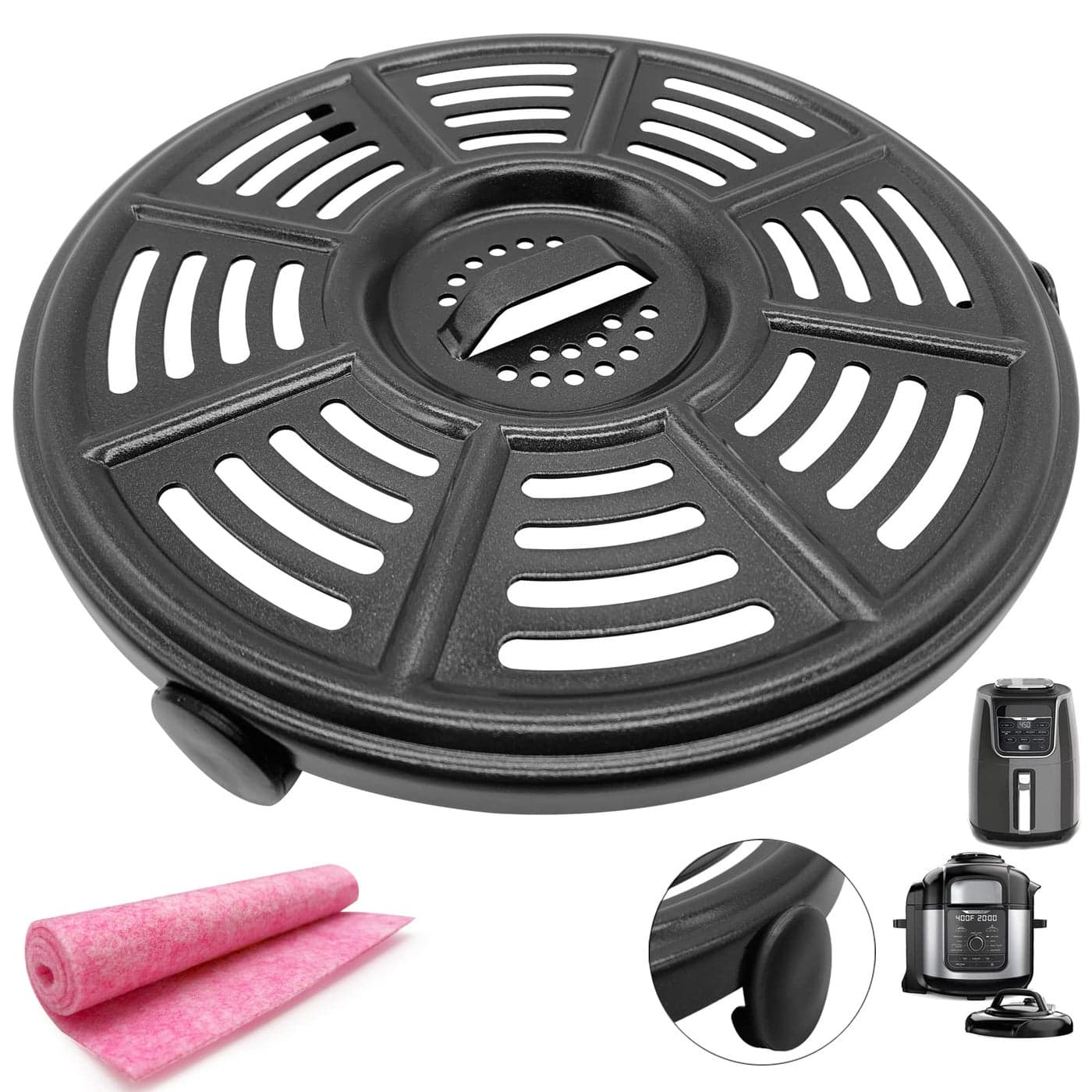 ALJ Air Fryer Tray for Ninja 4QT Air Fryers with Rubber Bumpers 82 inch Upgraded Round Grill Pan Plate Crisper Plate Replacement Parts for Ninja Foodi NonStick Dishwasher Safe