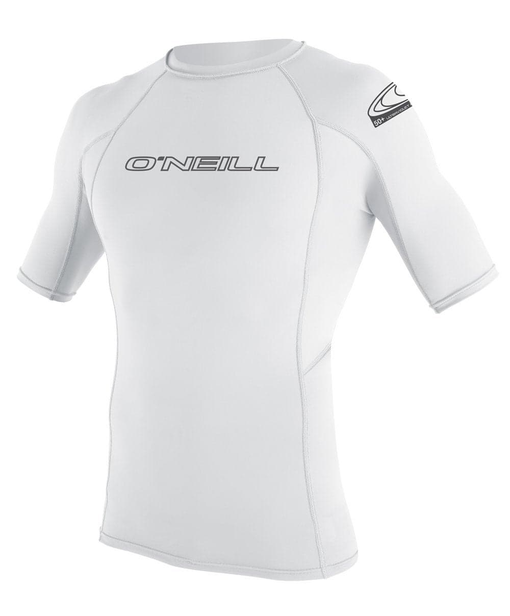 O'Neill Men's Basic Skins UPF 50+ Short Sleeve Rash Guard, White, Small