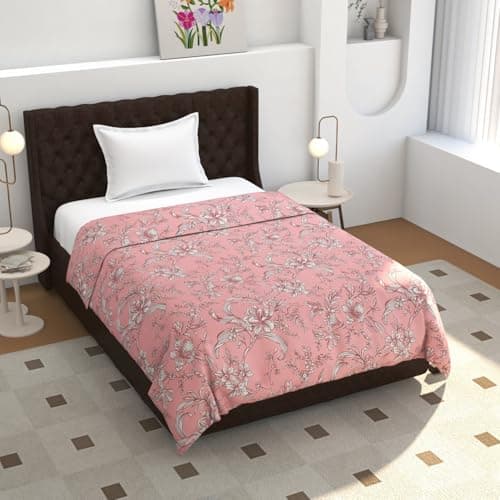 TIB® 140 GSM Soft Glace Cotton Duvet Cover Single Bed II Razai Cover II Quilt Cover II Dohar Cover for Single Bed with Zipper. (Pink Flower, Single)