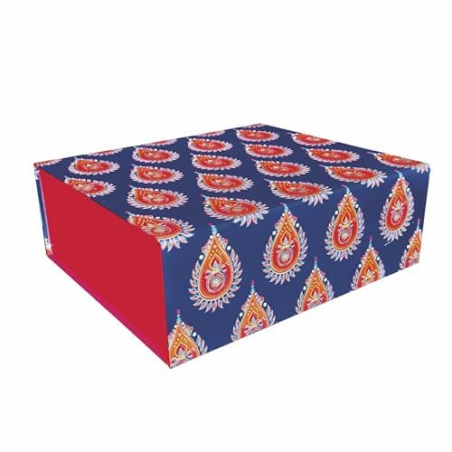 VESTTA -ELEGANCE REDEFINED Cardboard Gift Box | 12X 10x4 Inch | Indian Traditional | Gold Foiling | Designer Foldable box for Diwali, Weddings, Christmas, Corporate Gift Hampers (Blue), 1 Count