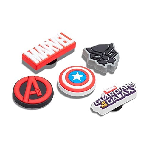Crocs® Jibbitz Charms – Mixed Characters for Kids Shoes – Synthetic Material – Easy Attachment – Post Closure Marvel 5-Pack One Size One Size