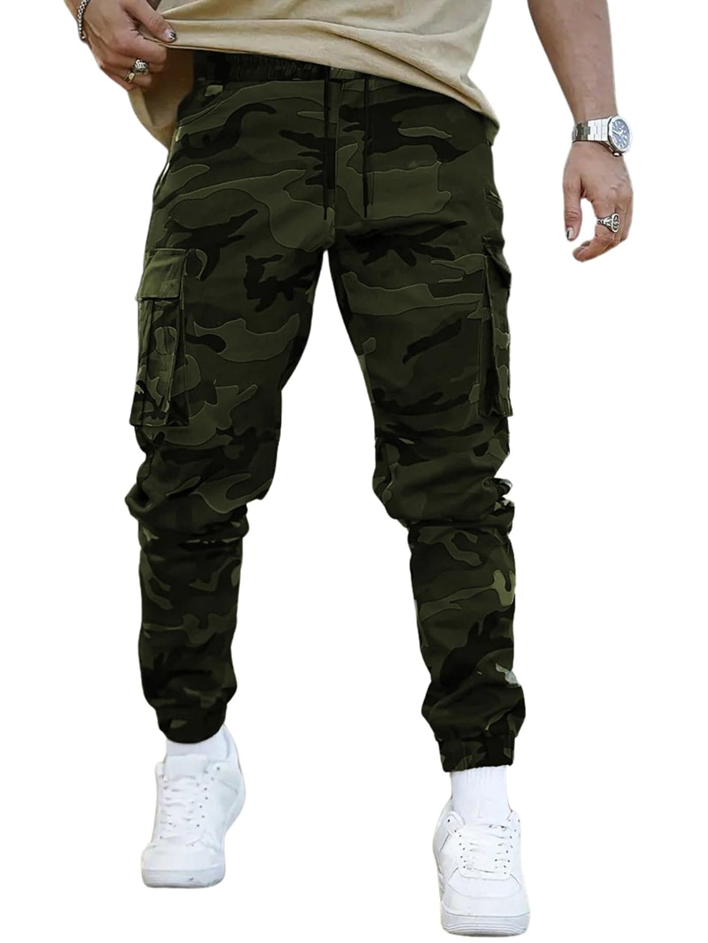 Lymio Men Cargo || Army Design Cargo || Cotton Drawstring Pant Six Pocket (Available Also Plus Size)(Army-Green-M)