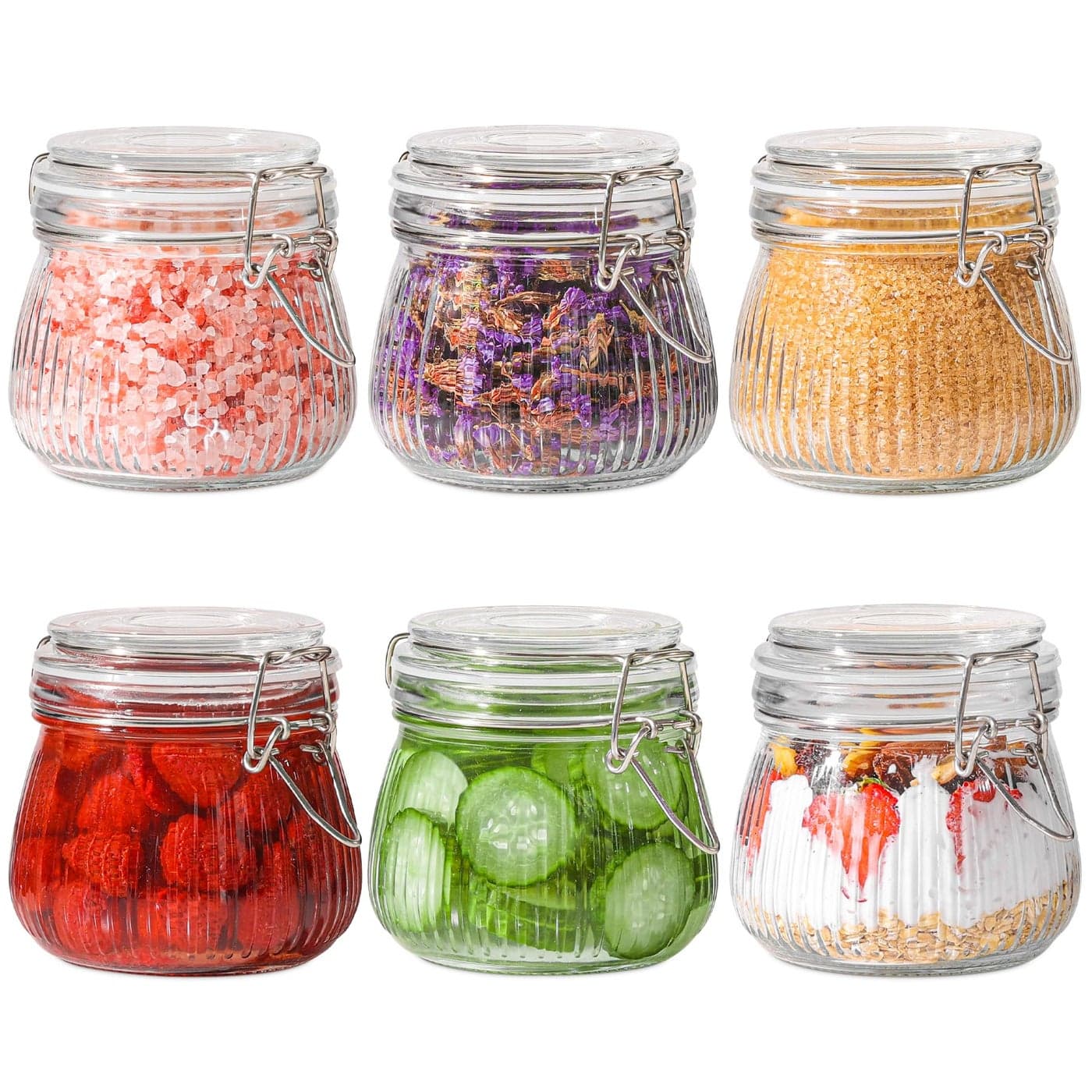 ComSaf Airtight Glass jar with lid 17oz Glass Storage Containers with Lids Small Canister Mason Jars Minimalist Jar for Kitchen Canning Overnight Oats Pickle Spice Set of 6