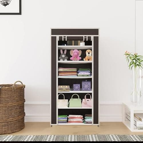Maison & Cuisine 6 Layer Multipurpose Collapsible Almirah Wardrobe with Plastic Frame and Non Woven Fabric Cover (Brown)