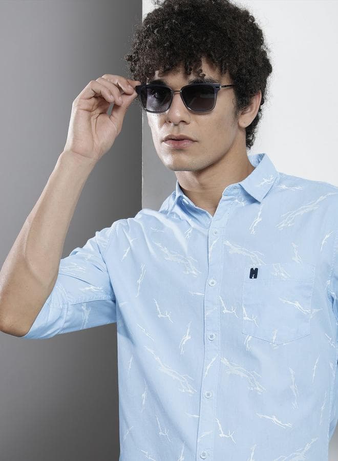 Men Sky Blue Abstract Print Shirt