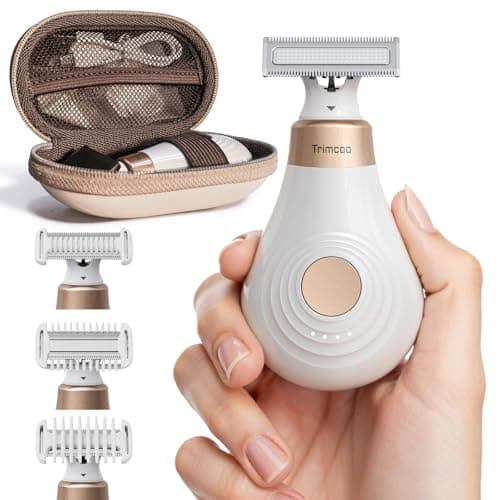 Trimcoo Mini Bikini Trimmer for Women - Intimate Pubic Hair Removal, Electric Body Groomer, Small Portable Wet/Dry Shaver, Magnetic Blade, USB-C Rechargeable with Travel Case, Easy to Clean (White)