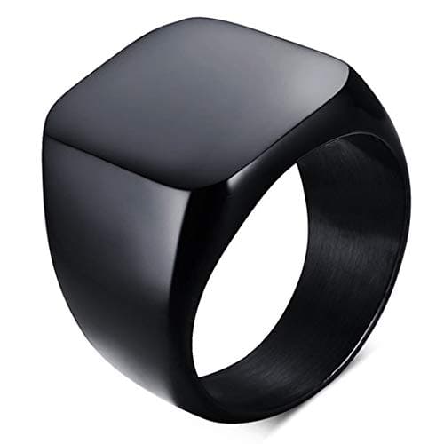 Black Signet Rings for Men Solid Polished Stainless Steel Biker Ring Ideal Gift for Dad & Boyfriend Size 7