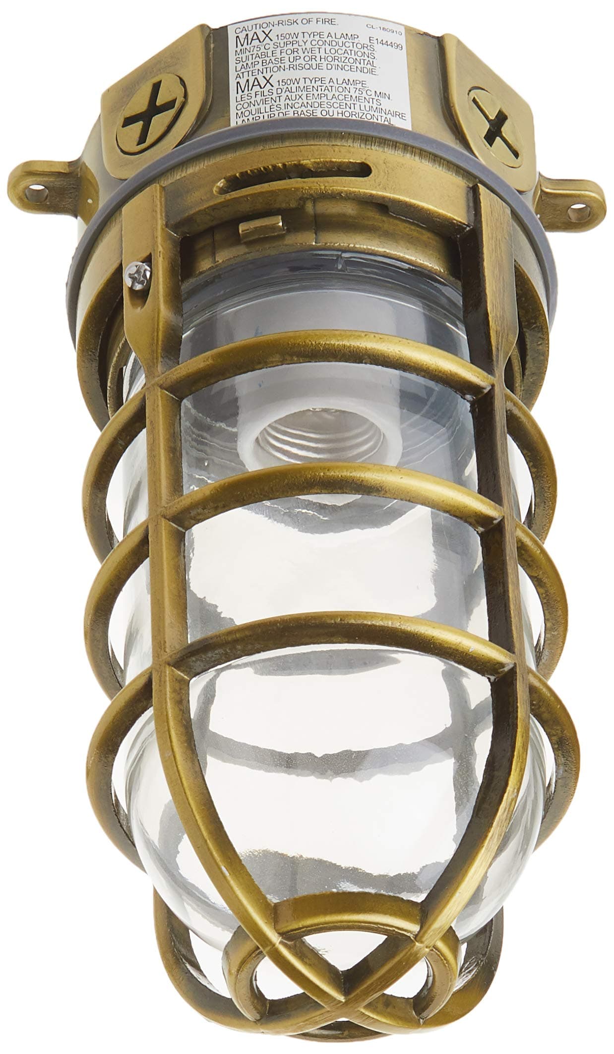 Woods L1706AB Vandal Resistant 150W Incandescent Security Light; Ceiling Mount; Antique Brass