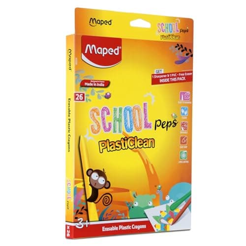 Maped Color'Peps PlastiClean Erasable Plastic Crayons Set - Pack of 26, Multicolor, 862526