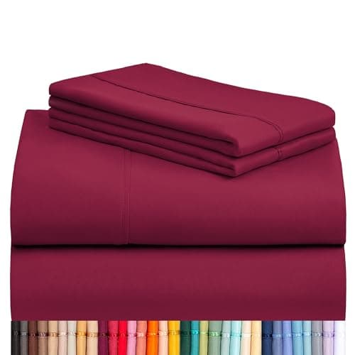LuxClub 4 PC King Sheet Set Deep Pockets Wrinkle Free Cooling Bed Sheets Hotel Bedding for Women Men Includes 1 Fitted Sheet 1 Flat Sheet and 2 PillowcasesBurgundy