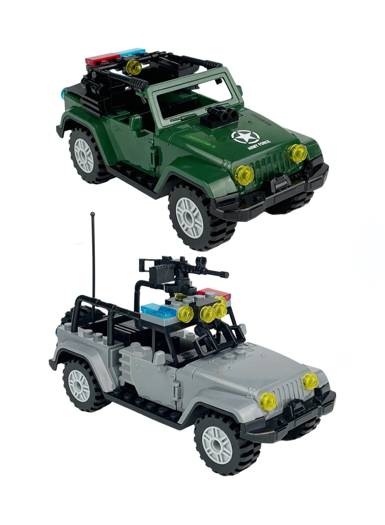 Children's Green Police Car, Gray Jeep Model Dmall Particle Building Blocks Toy Ornaments