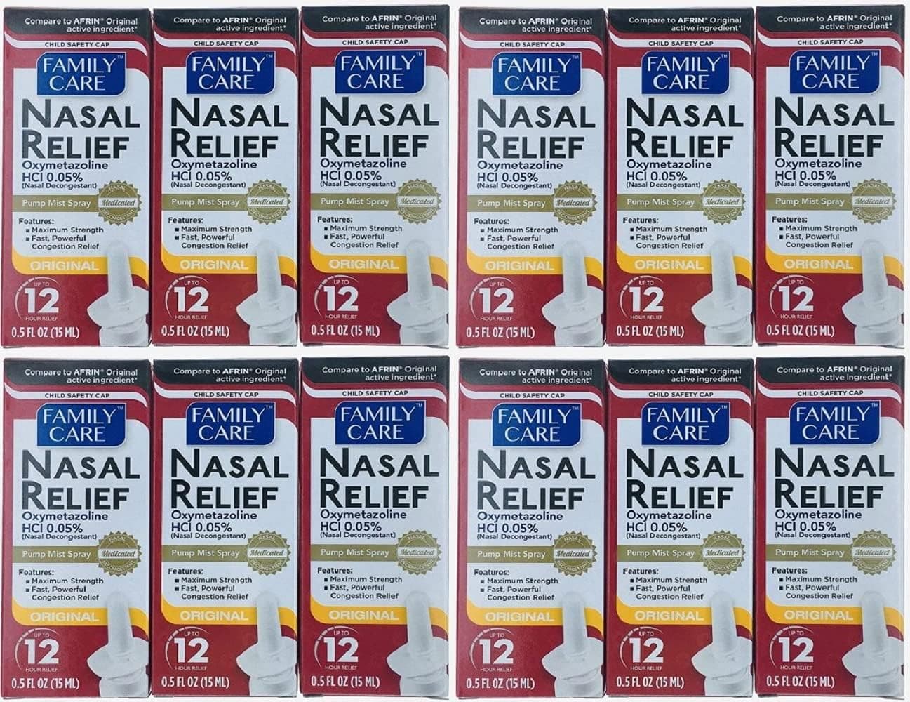 (12 pack) Nasal Relief Spray, 12 hour Pump Mist (Oxymetazoline HCL) 0.5 fl oz