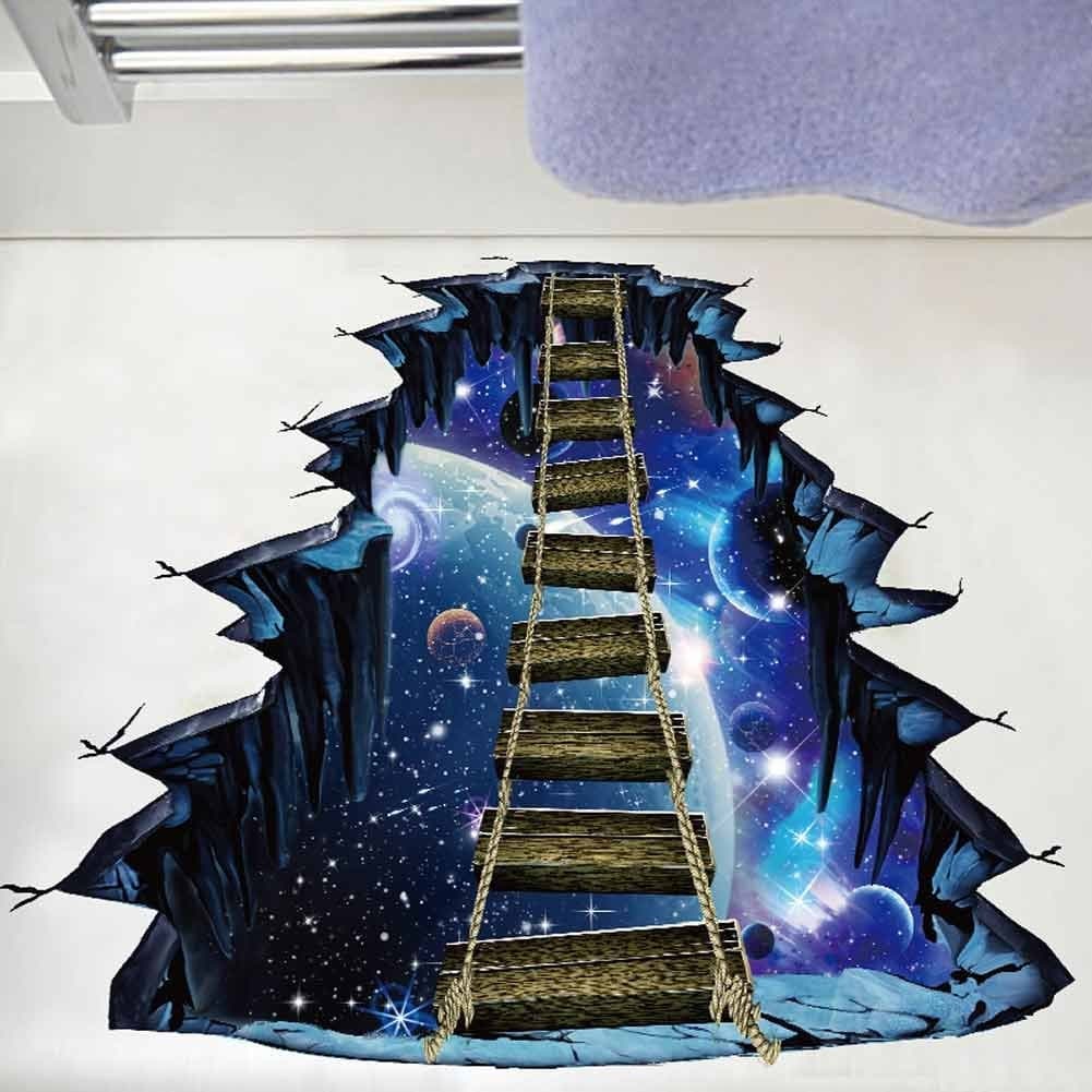 Quanhaigou Blue Galaxy Bridge Wall Sticker3D Outer Space Decorations Decal for Home Decor Kids Bedroom Large