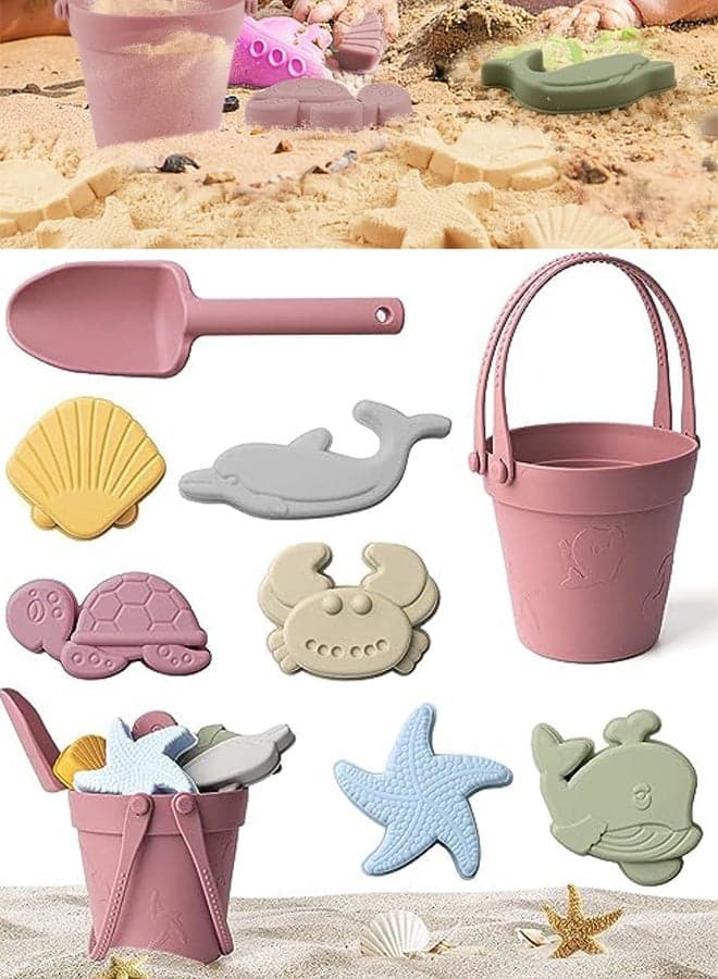 Beach Toys for Baby with Portable Beach Bag Toddler Beach Set with Sand Toy Silicone Molds Shovel Bucket Set Sand Toys Sandbox Toys for Kids Outdoor Summer Playset
