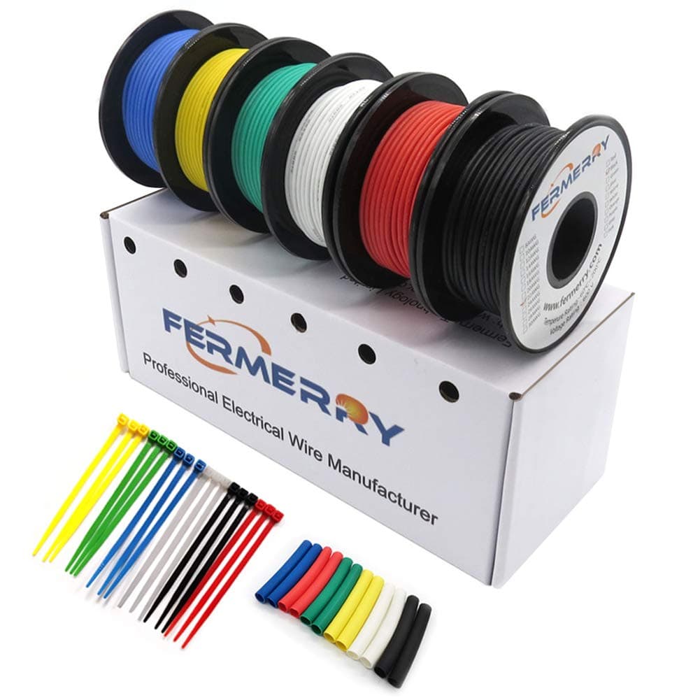 Fermerry 22 AWG Stranded Wire Spool 10ft Each 6 Colors Flexible 22 Gauge Silicone Hook up Wire Kit Electrical Tinned Copper Wire