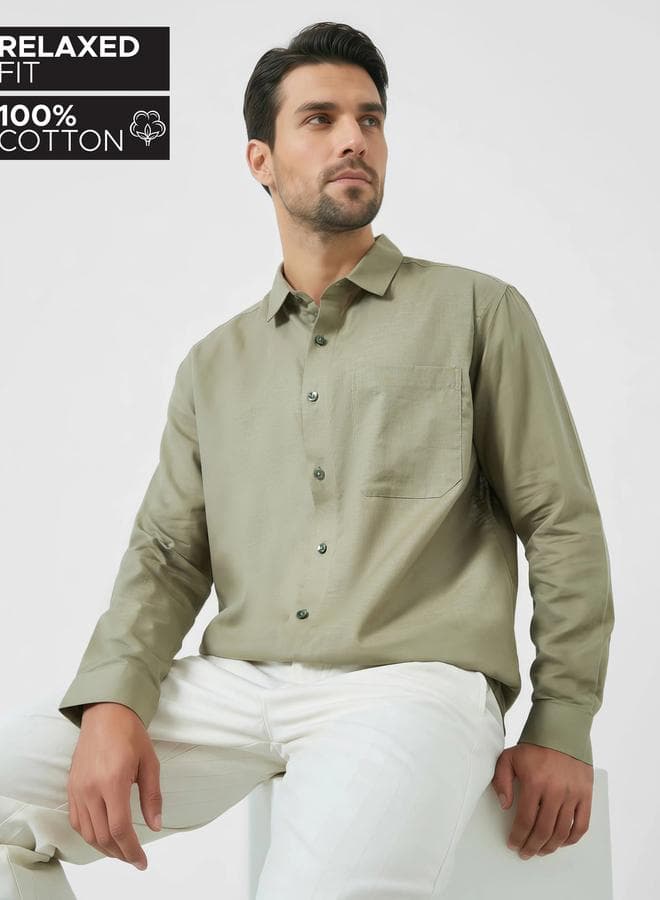 Styli Men Olive Cotton Relaxed Fit Casual Shirt