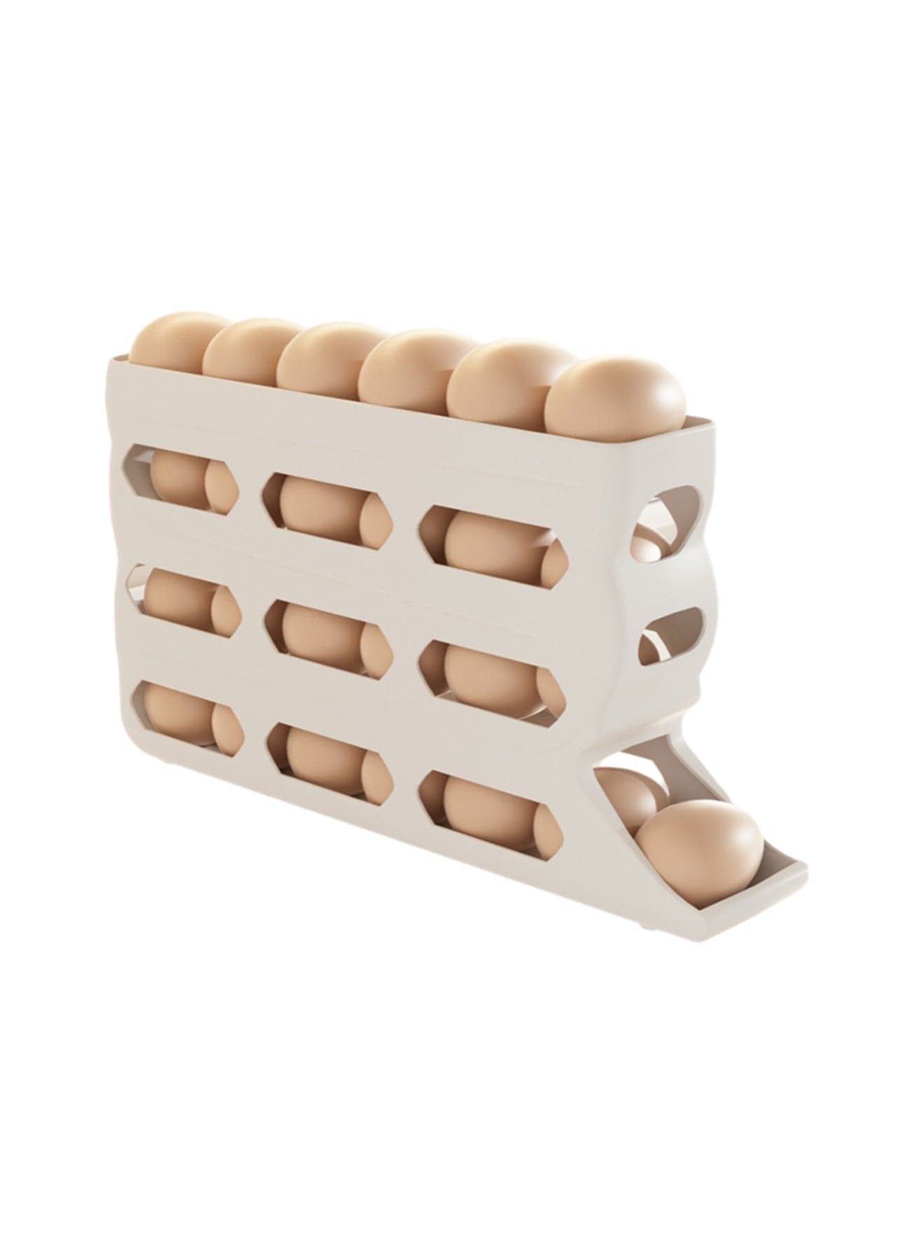 Light Grey Egg Box With Automatic Rolling Egg-Shaped Multi-Layer Storage, Suitable For Refrigerator Door, Saving Space