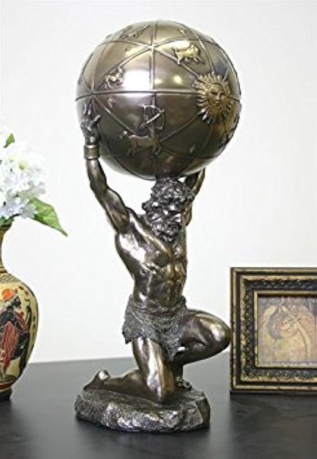 Atlas Holding World Greek Statue and Trinket Box Bronze Finish