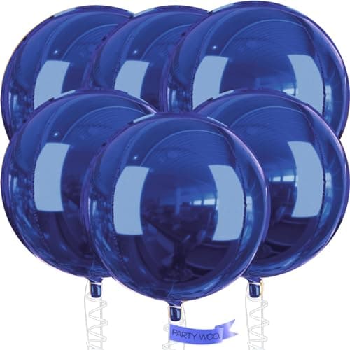 PartyWoo Navy Blue Foil Balloons 6pcs 32 Inch Large Round Foil Big Giant 4D Jumbo Inflatable Mirror Ball Mylar Balloons for Graduation Men Birthday Baby Shower Space Themed Party Decorations