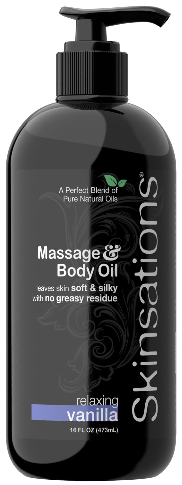 Skinsations Vanilla Massage Oil for Massage Therapy 16oz Body Oil for Relaxation Sore Muscles Aromatherapy Sweet Almond Coconut Jojoba Grapeseed Blend