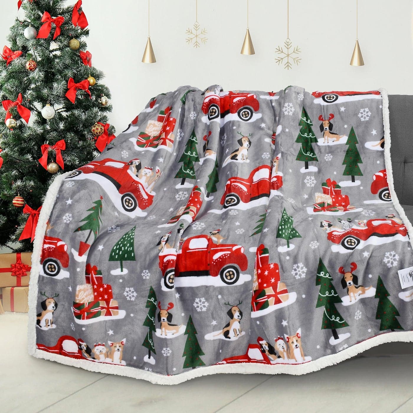 Catalonia Christmas Sherpa Throw Blanket Xmas Theme Throws Plush Fleece Couch Blanket Super Soft Comfy Cozy Fluffy Warm 50x60 inchTruck