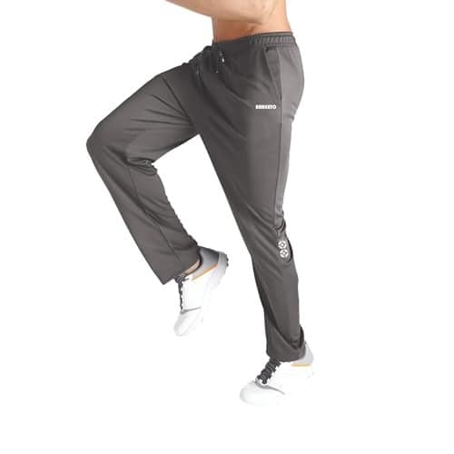 BARKEYO Polyester Track Pants for Men with Pockets – Lightweight Quick Dry Gym Lowers for Workout, Training, Casual & Sports Wear Grey