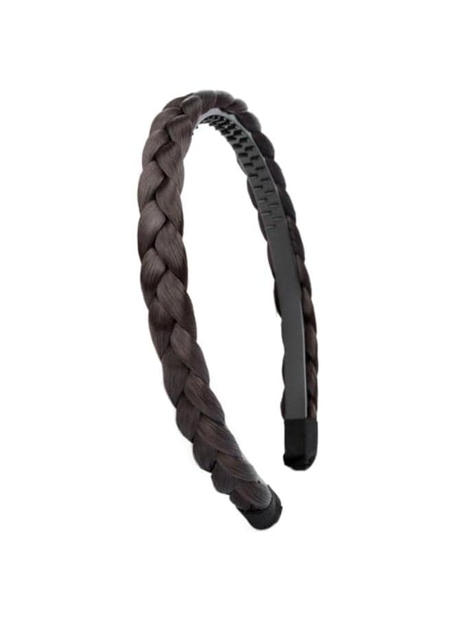 DIGUAN Width 06 inches Narrow Synthetic Hair Plaited Headband Braid With Teeth Hair Band Accessories for Women Girl Thinchocolate