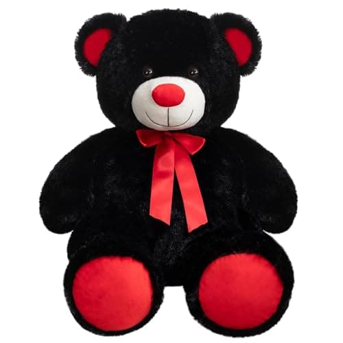 WENMOTDY Big Teddy Bear Stuffed Animal Giant Teddy Bear Plush with Red Ribbon Bow Valentines Day Plush Toy Gift for Girlfriend Bride 36 inch Black