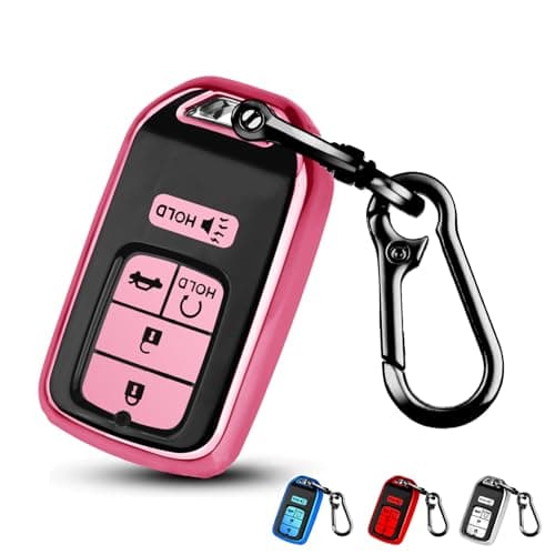 QBUC for Honda Key Fob Cover,TPU Protection Key Case for Honda 2015-2021 Civic Accord CRV HRV CRZ Crosstour Pilot Odyssey Ridgeline Passport Smart Remote Key Cover with Keychain (Pink, 5 Buttons)
