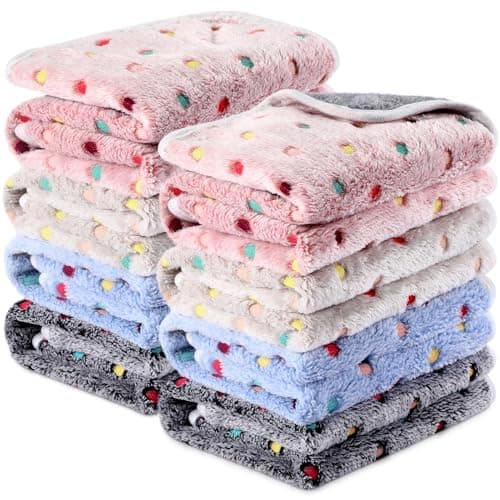 Tudomro 8 Pcs Guinea Pig Blankets Washable Small Pet Fleece Bedding Cage Liners Double Sided Pet Reusable Sleep Mat Pad Cover for Ferret Chinchilla Furniture Protection(Dot,16 x 24 Inch)