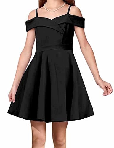 LuckyShe Big Girls Princess Dresses Elegant Cold Shoulder A Line Swing Party Dress for Kids,Black,9 Years
