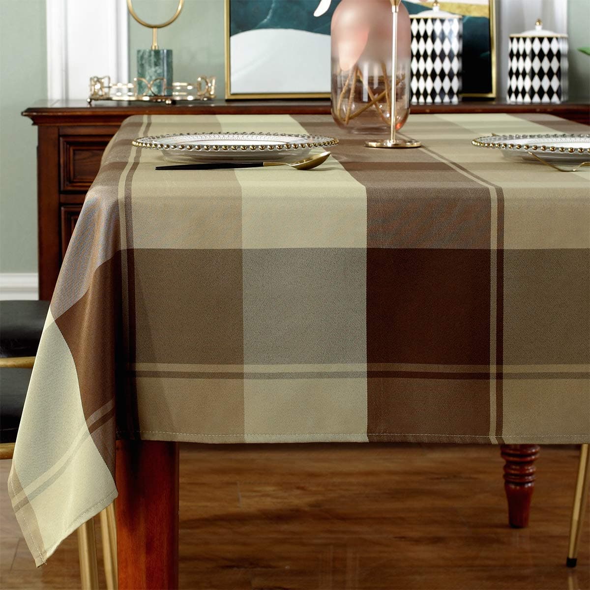 Rectangle Tablecloth Plaid Style Polyester Table Cloth Spillproof DustProof Wrinkle Resistant Heavy Weight Table Cover for Kitchen Dinning Tabletop RectangleOblong 60 x 84 68 SeatsTaupe